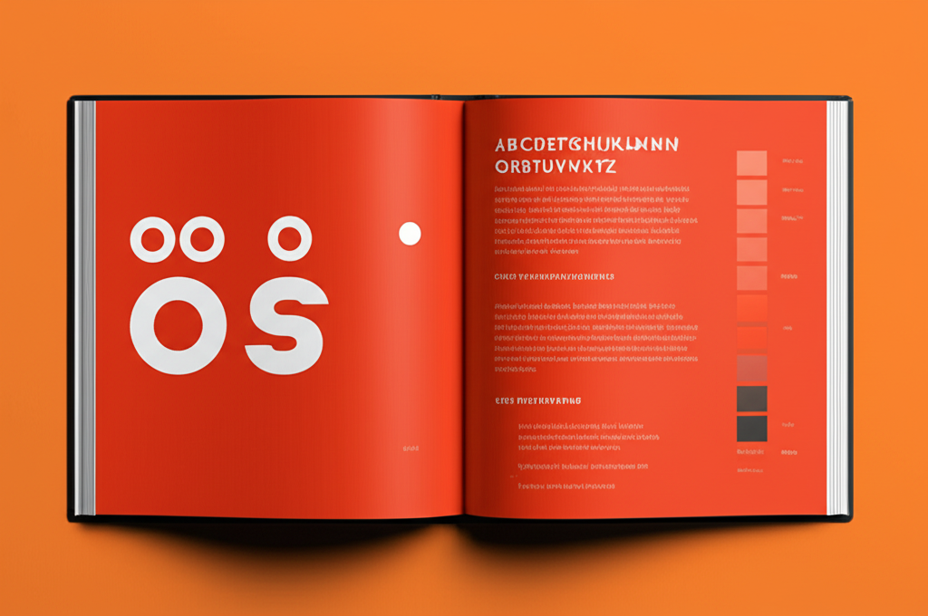 Pages d'un guide de marque ouvert détaillant l'identité visuelle