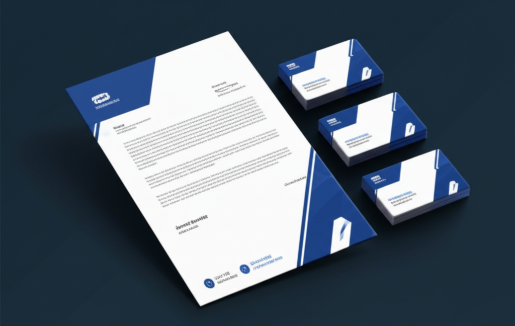 Mockup 3D de papeterie d'entreprise : cartes de visite et papier à en-tête